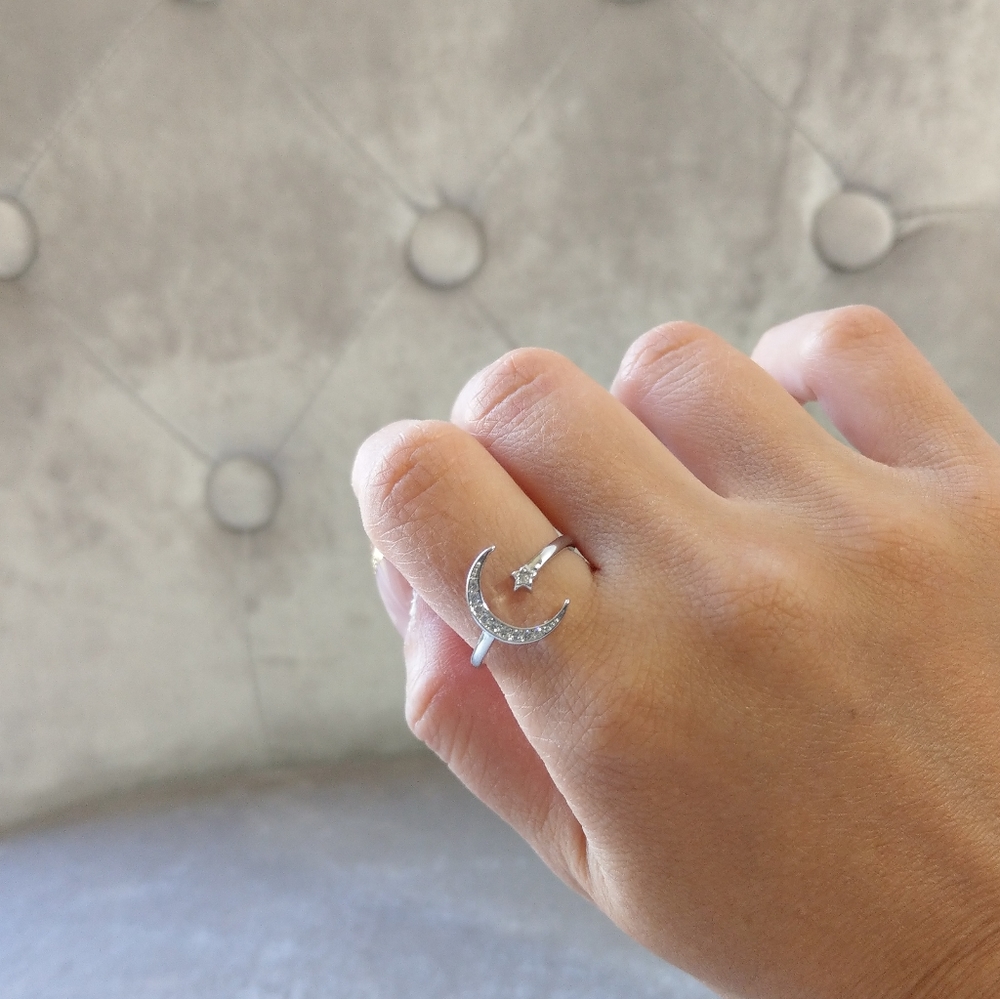 💎NEW💎 925 STERLING SILVER MOON & STARS RI - Picture 2 of 9